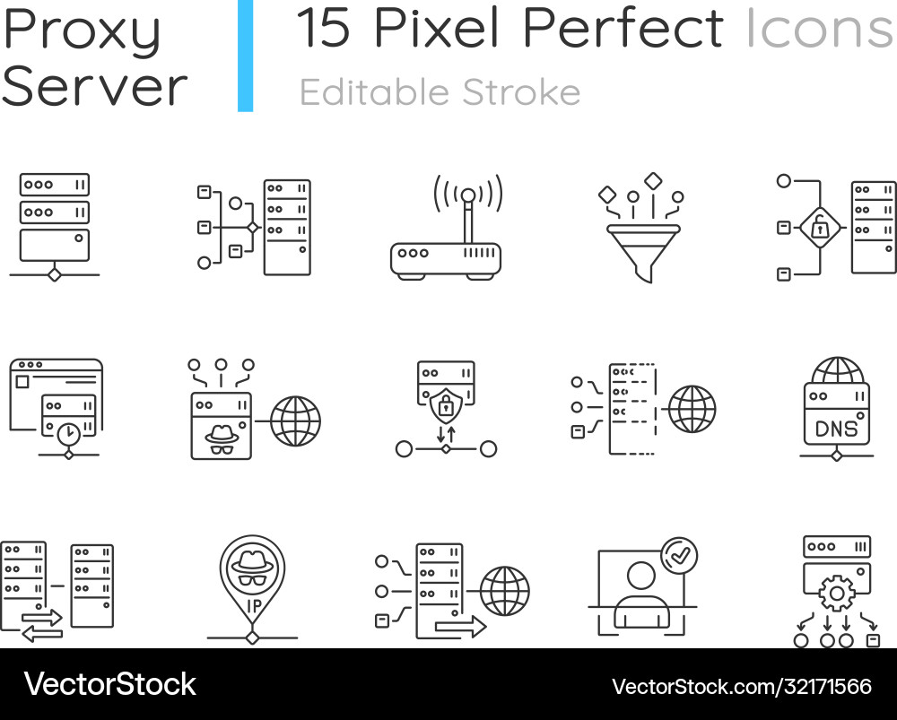 Proxy server linear icons set Proxy server linear icons set vector image