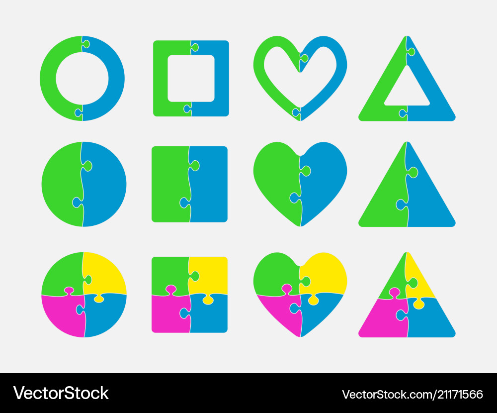 Puzzle shape circle square heart triangle Vector Image