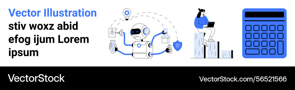 Robot using tools person analyzing on laptop Robot using tools person analyzing on laptop vector image
