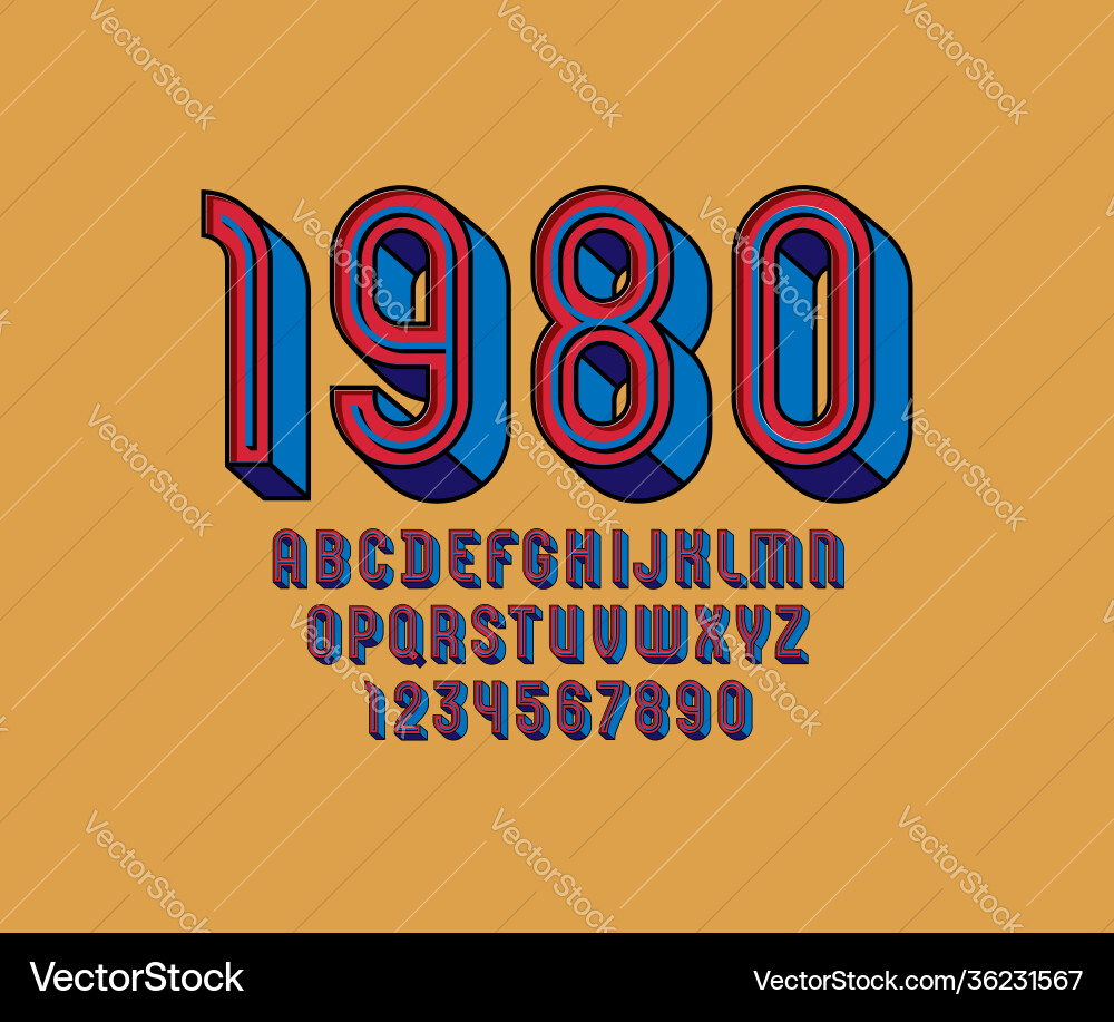3d font from retro color trendy red alphabet 3d font from retro color trendy red alphabet vector image