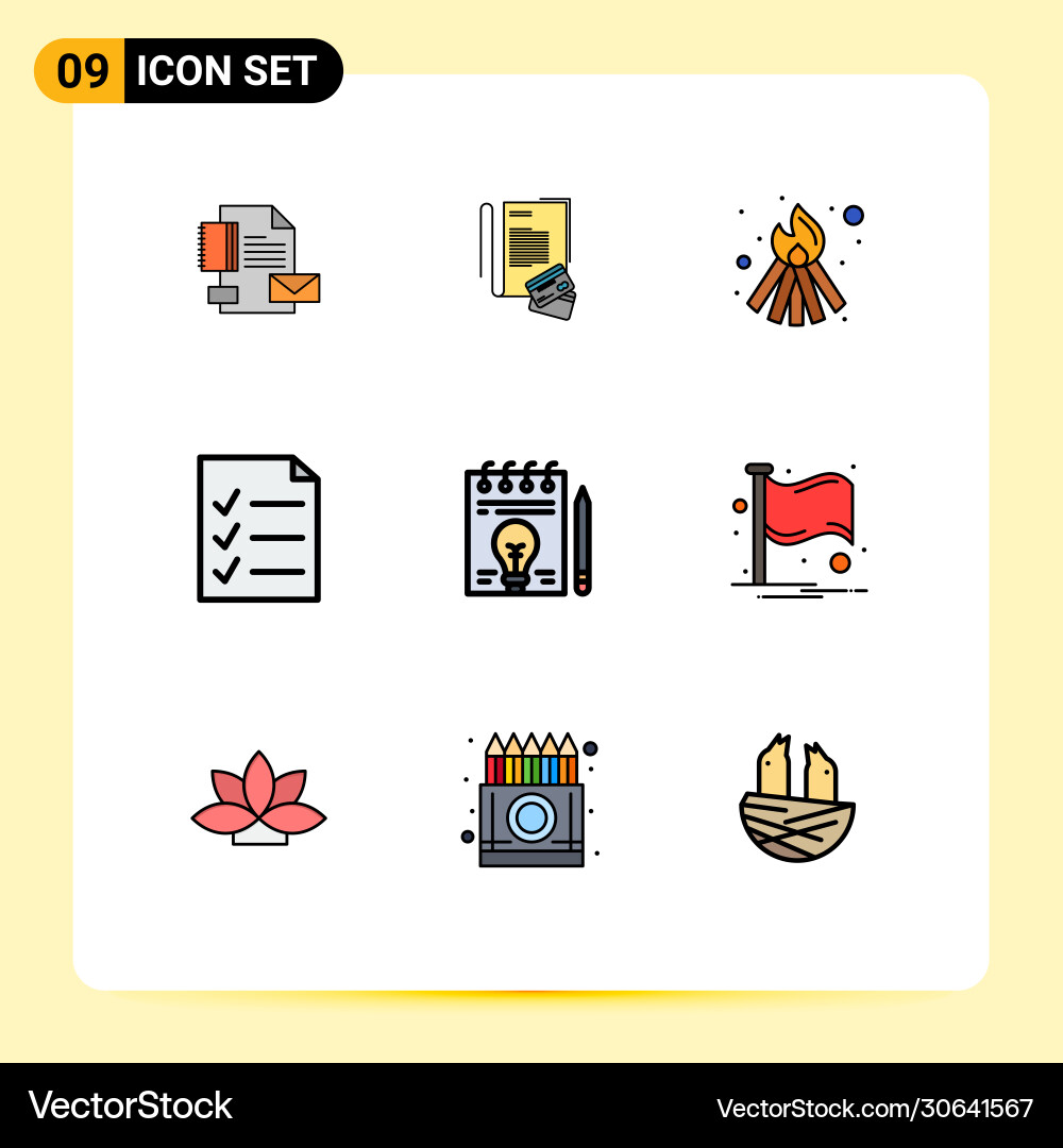9 user interface filledline flat color pack Vector Image