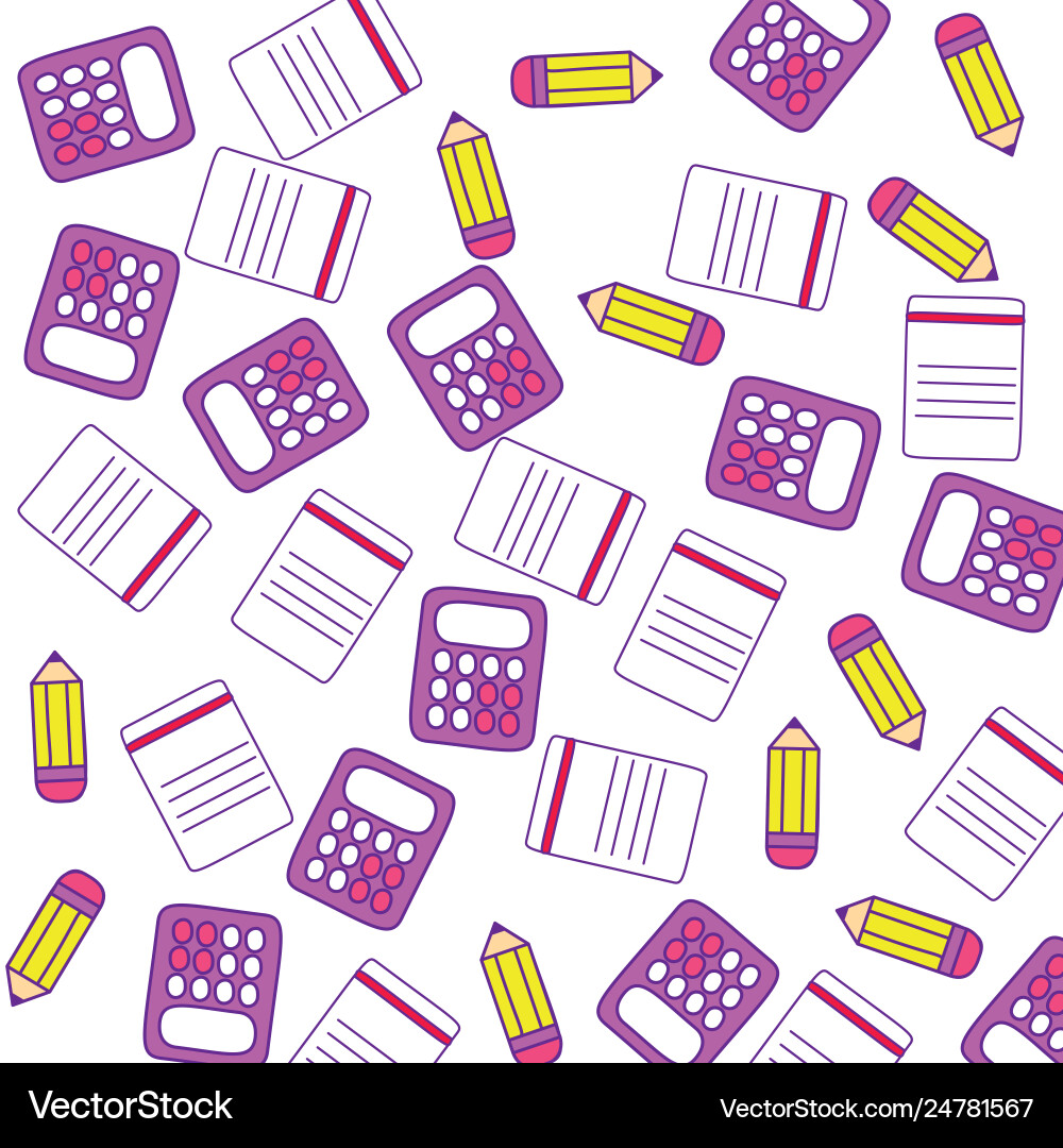 Calculator math with pencils and paper pattern Calculator math with pencils and paper pattern Vector Image