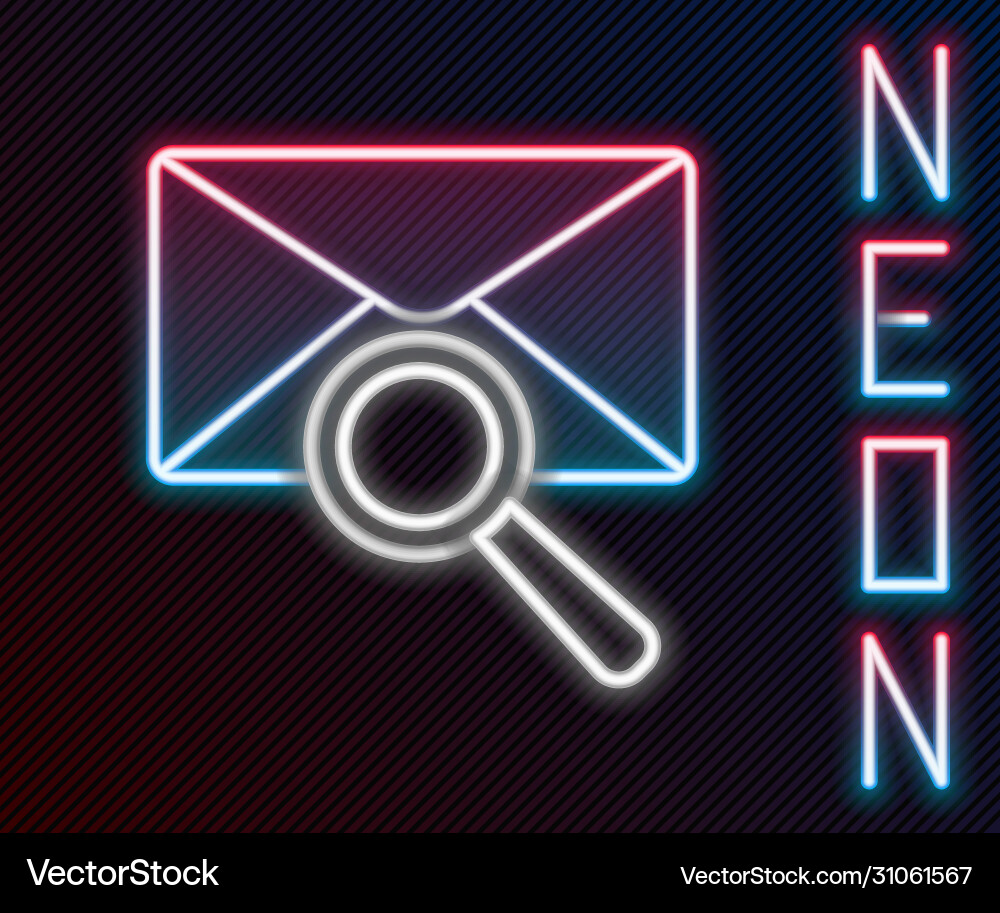 Glowing neon line envelope mail with magnifying Glowing neon line envelope mail with magnifying vector image