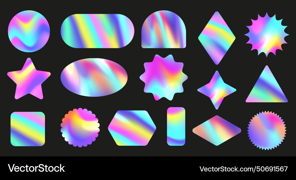 Iridescent holo sticker shapes holographic Vector Image