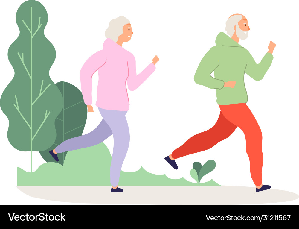 Älter laufende Großeltern Park Workout glücklich Älter laufende Großeltern Park Workout glücklich vektorbild