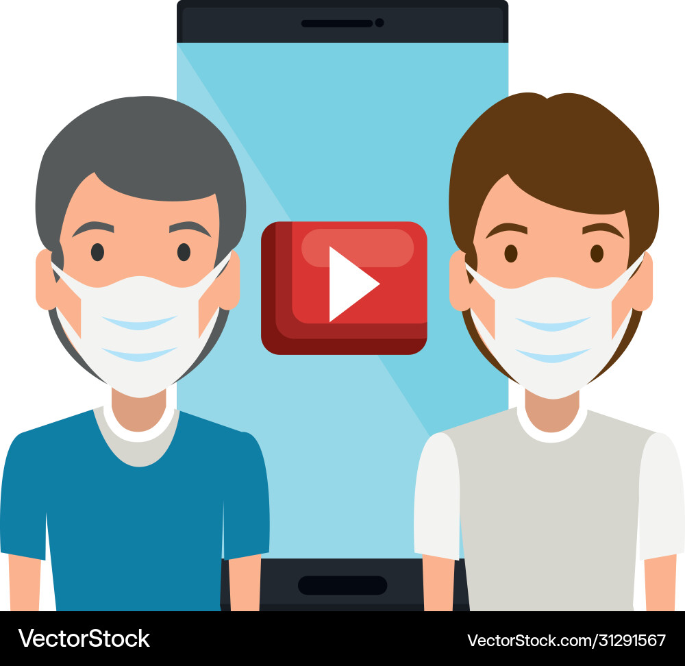 Man using face mask with smartphone Man using face mask with smartphone Vector Image