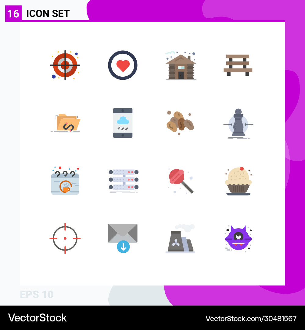 Mobile interface flat color set 16 pictograms Vector Image