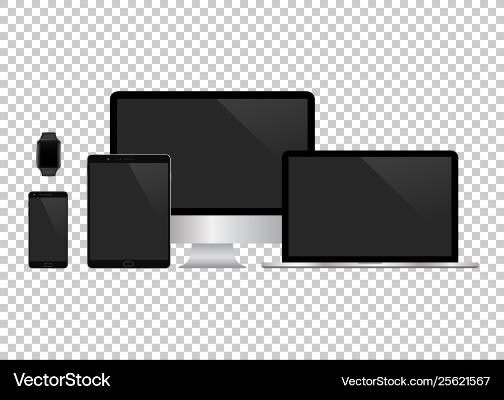 Mockup set realistic monitors laptop tablet Mockup set realistic monitors laptop tablet Vector Image