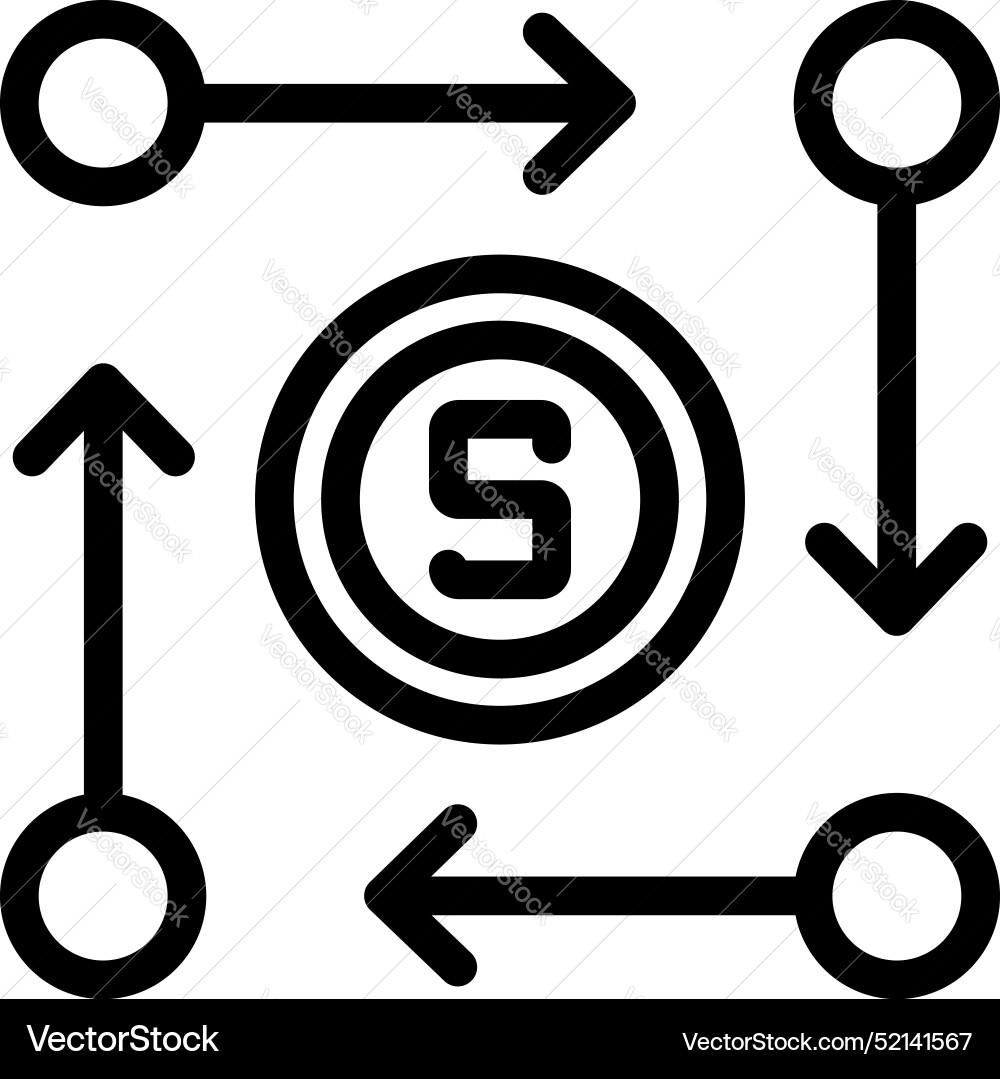 Money flow concept with coin and arrows pointing Money flow concept with coin and arrows pointing Vector Image