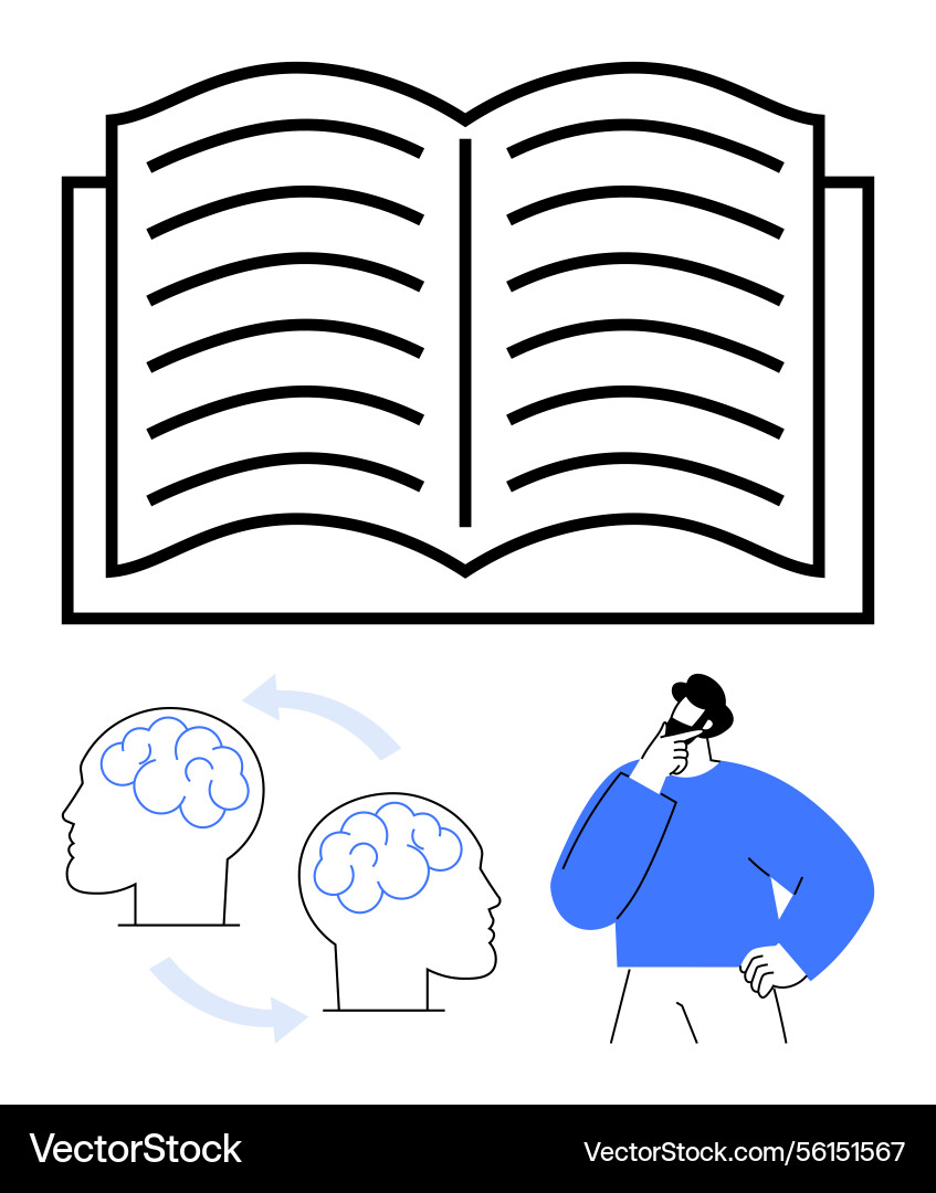 Open book with brainstorming and knowledge sharing Vector Image