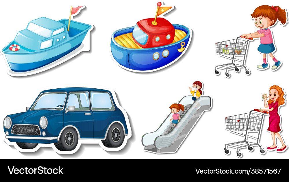 Random stickers with transportable vehicle objects Random stickers with transportable vehicle objects vector image
