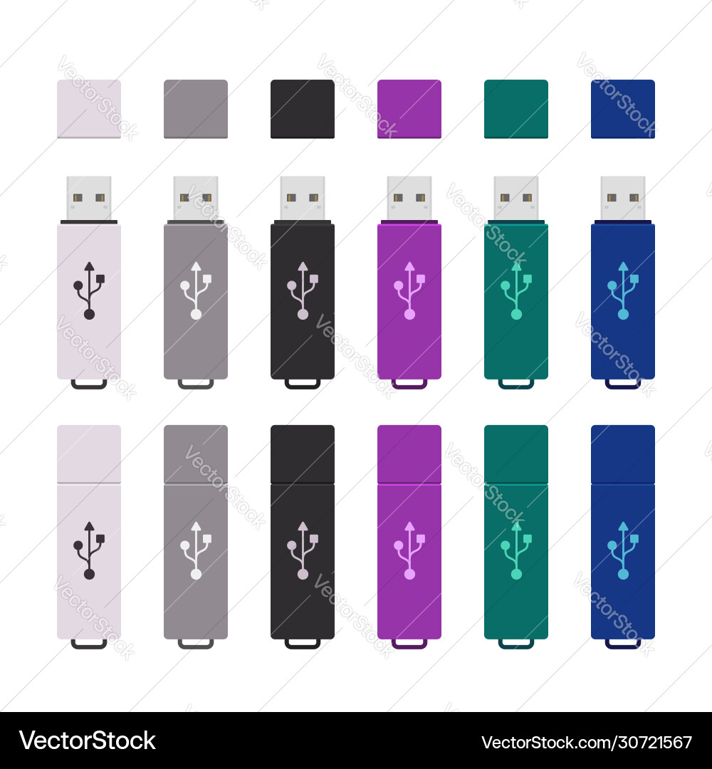 Rectangle usb flash drives colorful set Rectangle usb flash drives colorful set vector image