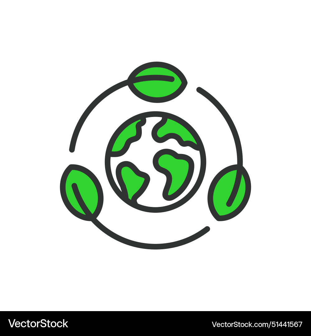 Save planet in line design green Vector Image