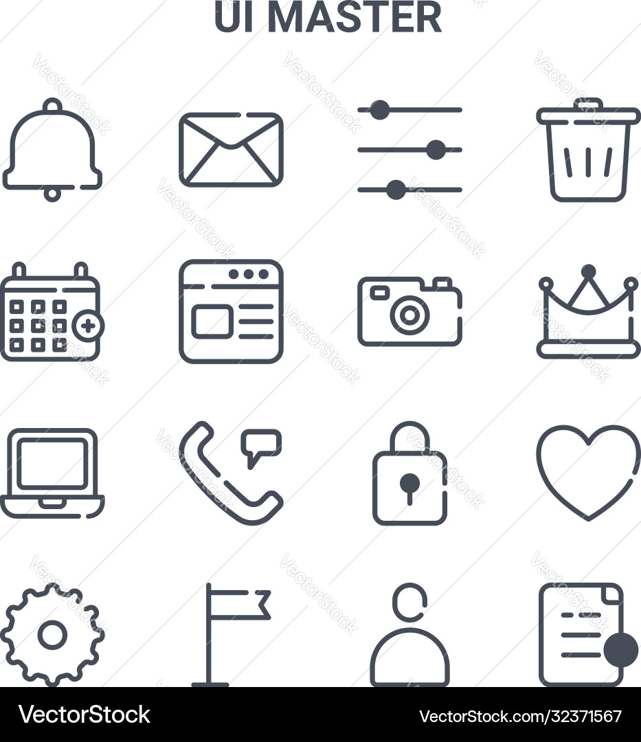 Set 16 ui master concept line icons 64x64 thin Set 16 ui master concept line icons 64x64 thin vector image