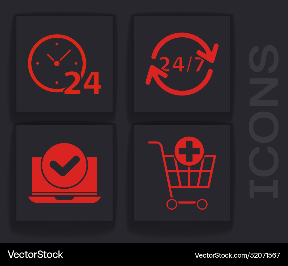 Set add to shopping cart clock 24 hours Set add to shopping cart clock 24 hours Vector Image