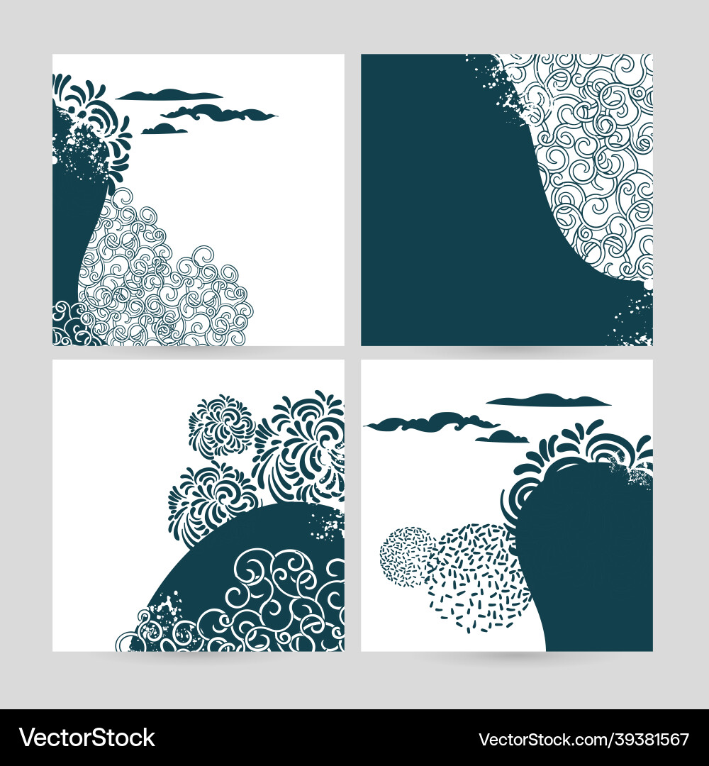 Set doodle abstract nature pattern square Set doodle abstract nature pattern square Vector Image