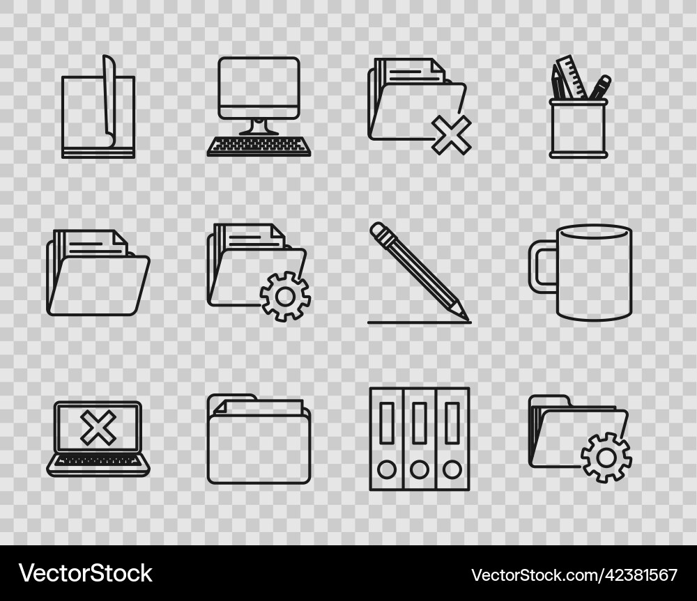 Set line laptop and cross mark on screen folder Set line laptop and cross mark on screen folder vector image