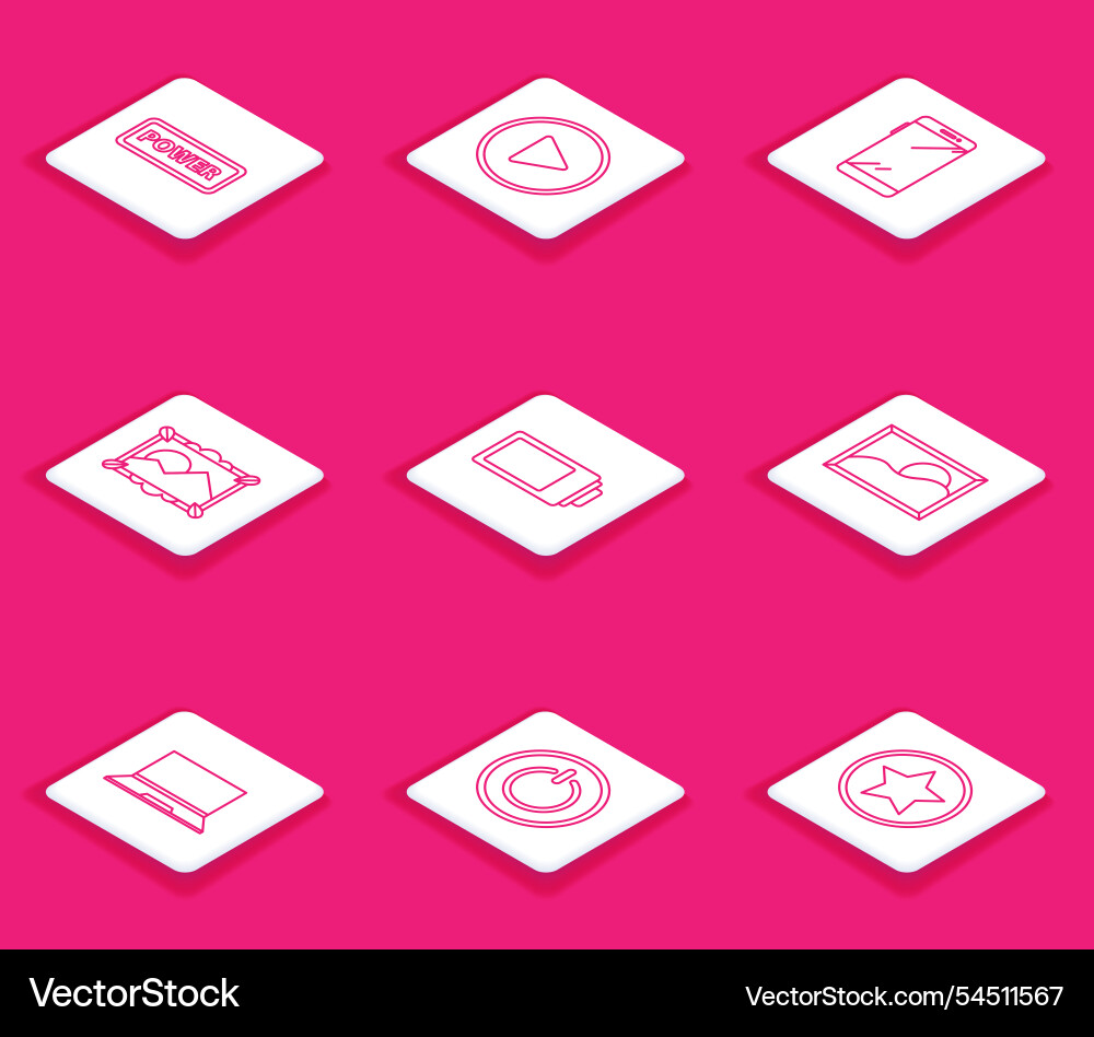 Set line power button play in circle smartphone Set line power button play in circle smartphone vector image