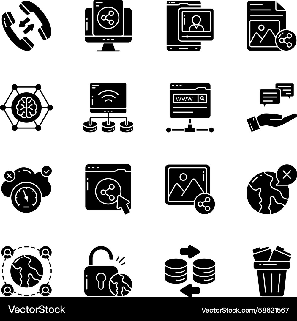 Set of db and network solid icons Vector Image