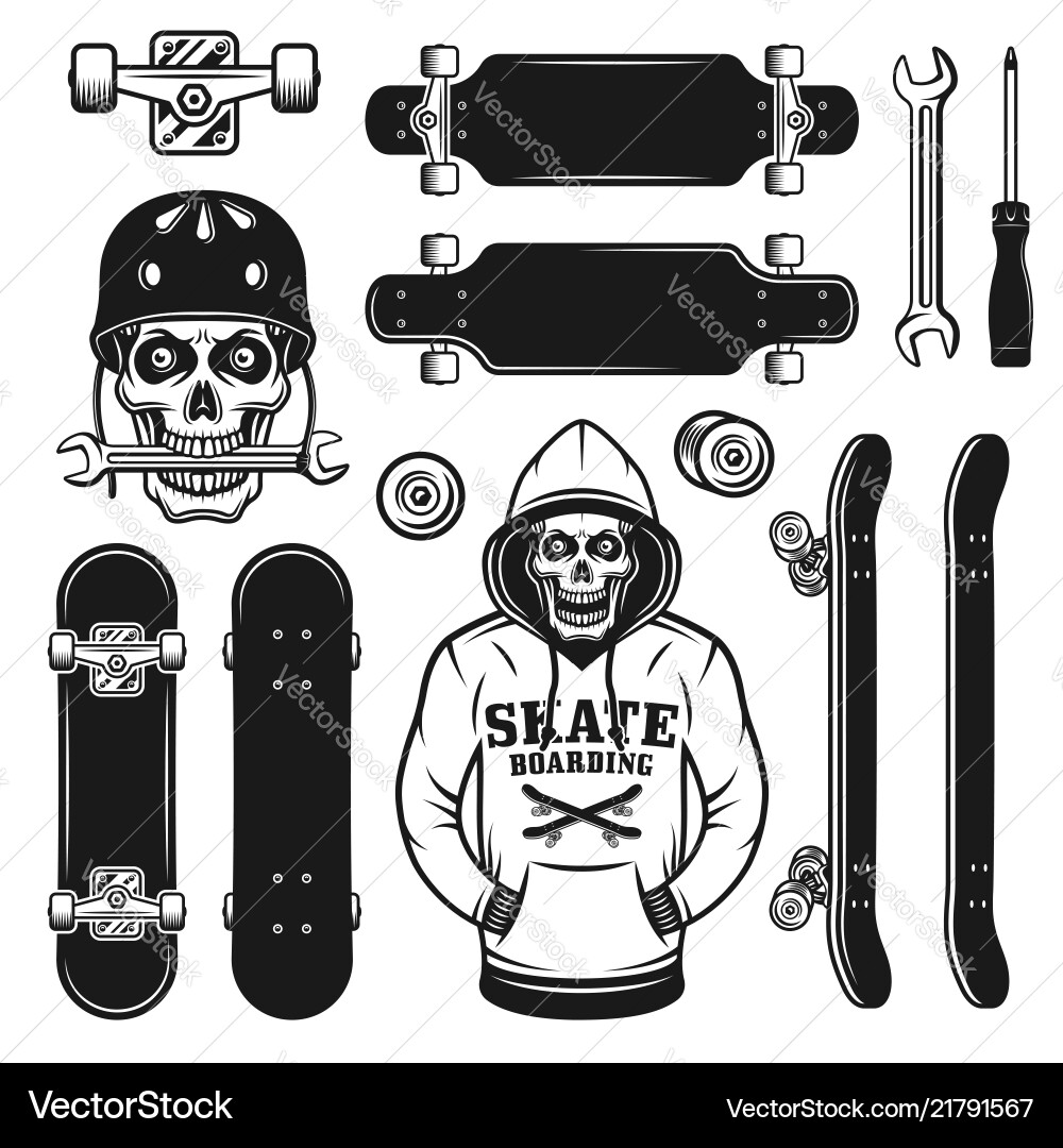 Skateboarding objects design elements Skateboarding objects design elements vector image