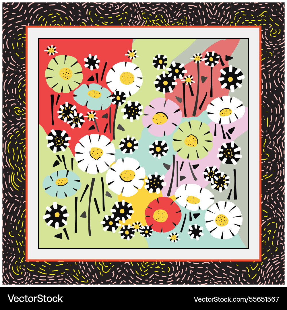 Square flower and leaf print pattern Square flower and leaf print pattern vector image