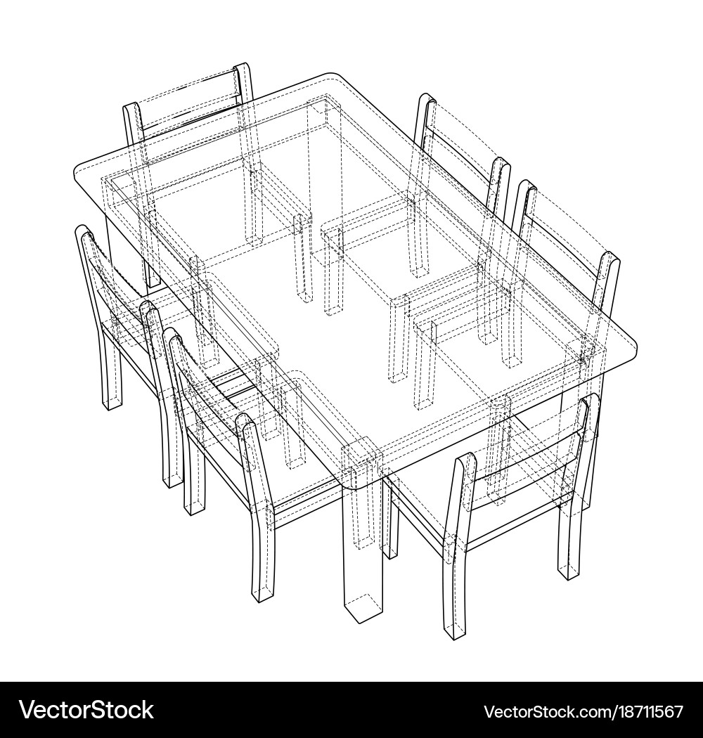 Table with chairs rendering of 3d vector image
