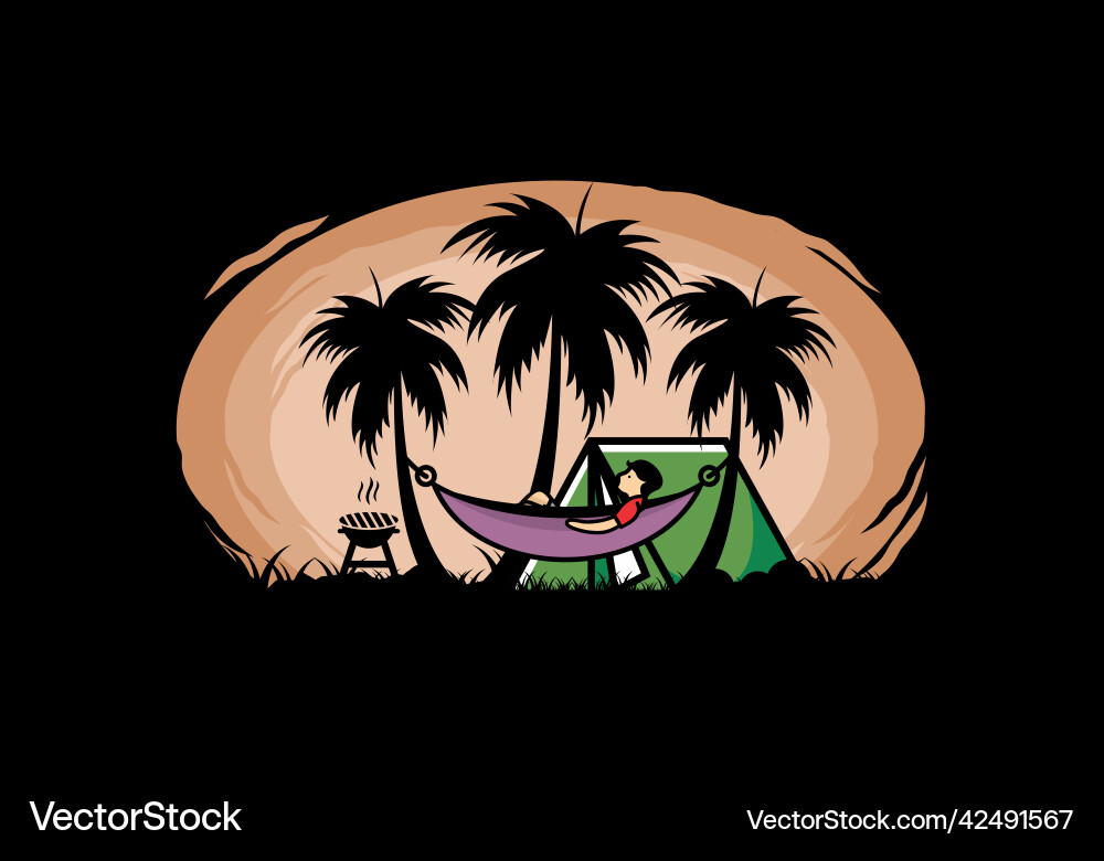 Tent and hammock with coconut trees Tent and hammock with coconut trees Vector Image