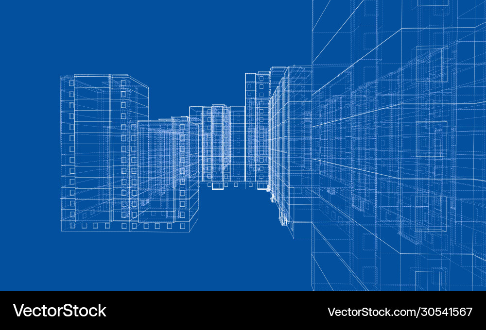 Wire-frame model a multi-storey building Wire-frame model a multi-storey building vector image