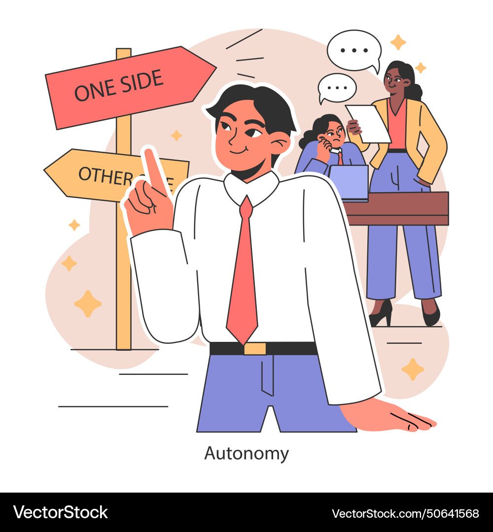 Autonomy employee choosing a path with team Vector Image