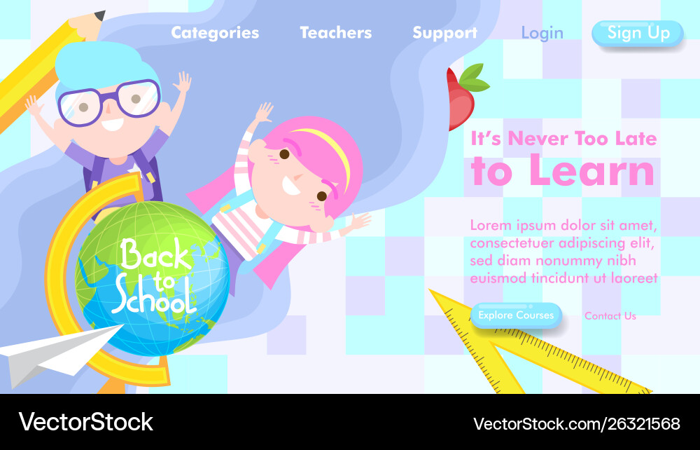Back to school web design and landing page Back to school web design and landing page Vector Image