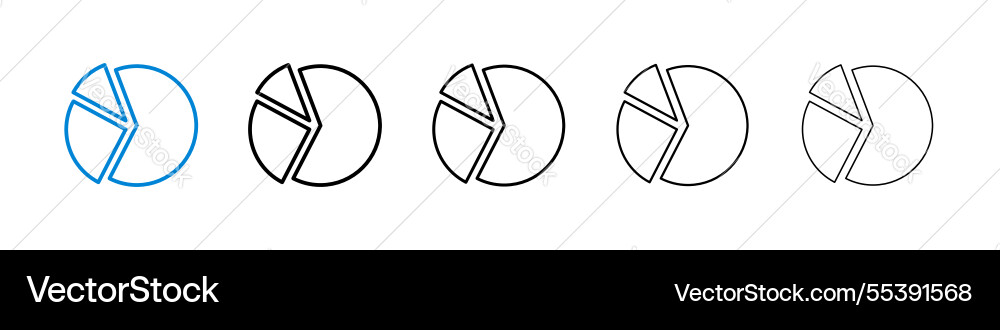 Chart pie icons in five different stroke sizes vector image