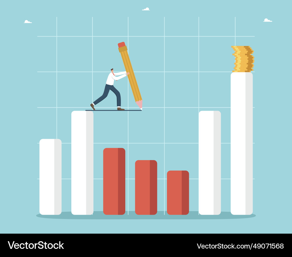 Man draws a path through graph to wealth Man draws a path through graph to wealth vector image