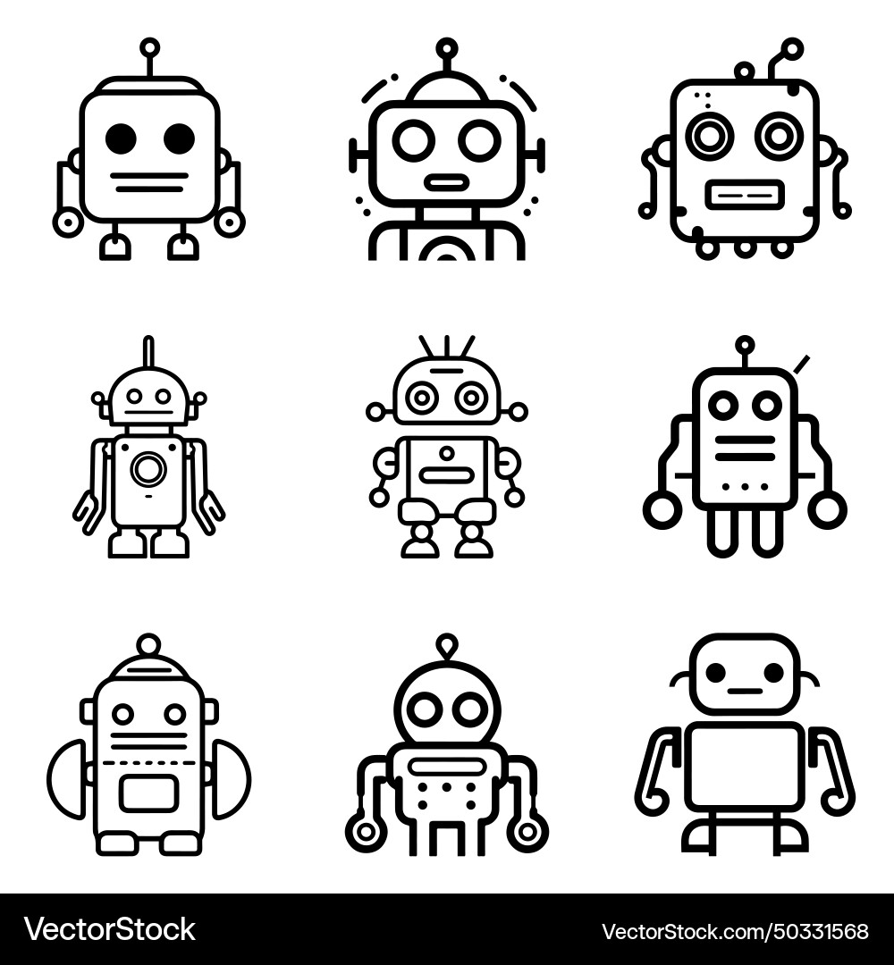 Robots flat icon set isolated on white background Vector Image