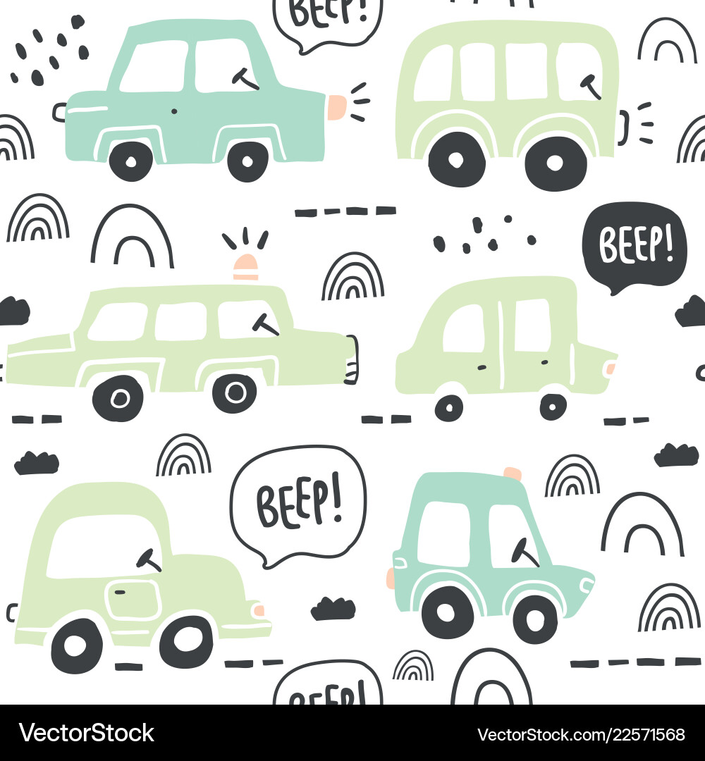 Seamless pattern with hand drawn cute car vector image