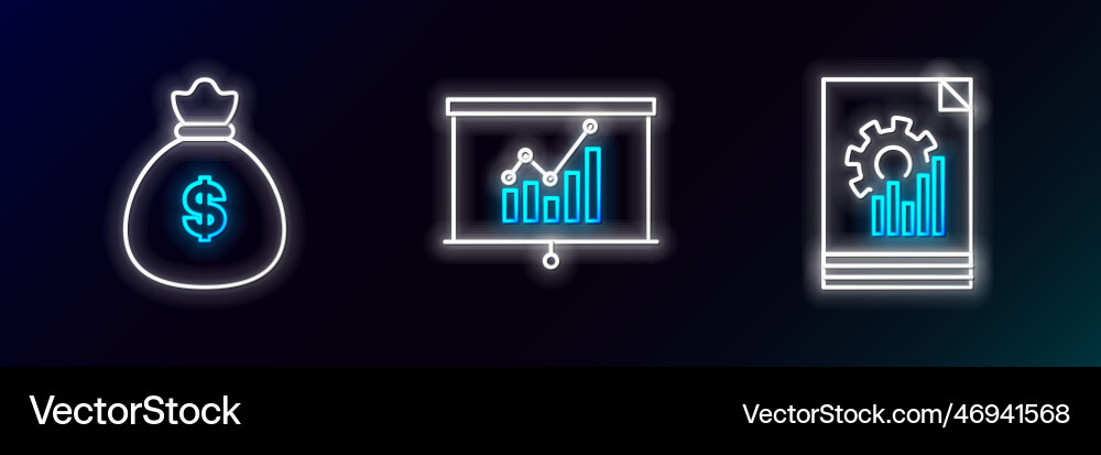 Set line document with graph chart money bag Set line document with graph chart money bag vector image