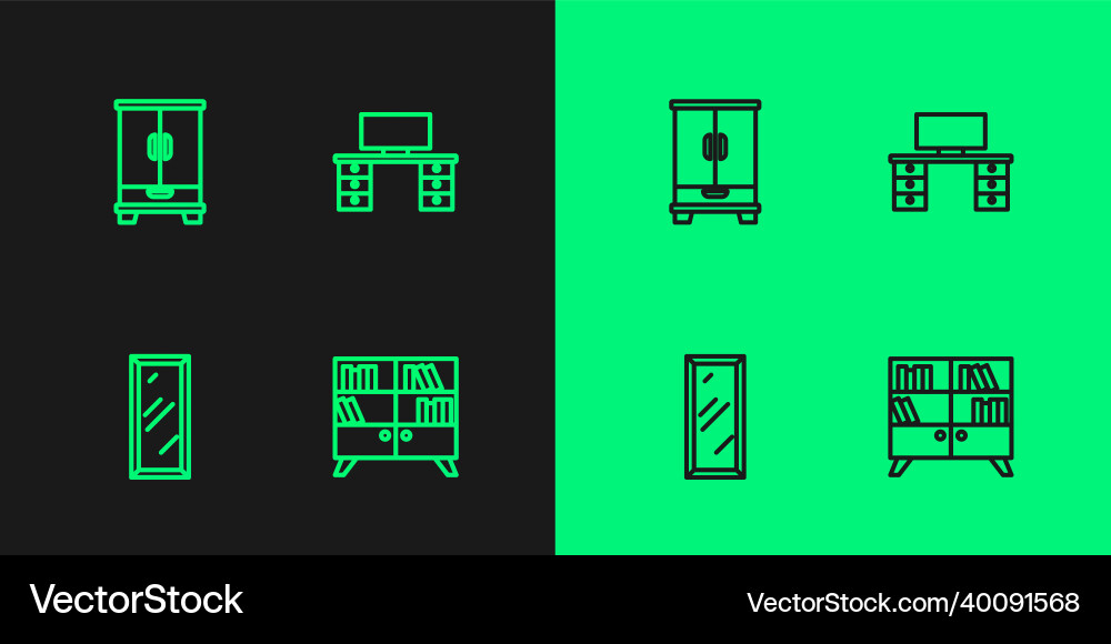 Set line library bookshelf big full length mirror Set line library bookshelf big full length mirror vector image