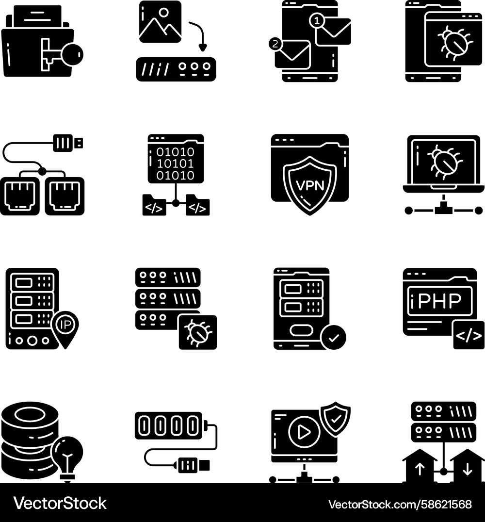 Set of network and security solid icons Vector Image