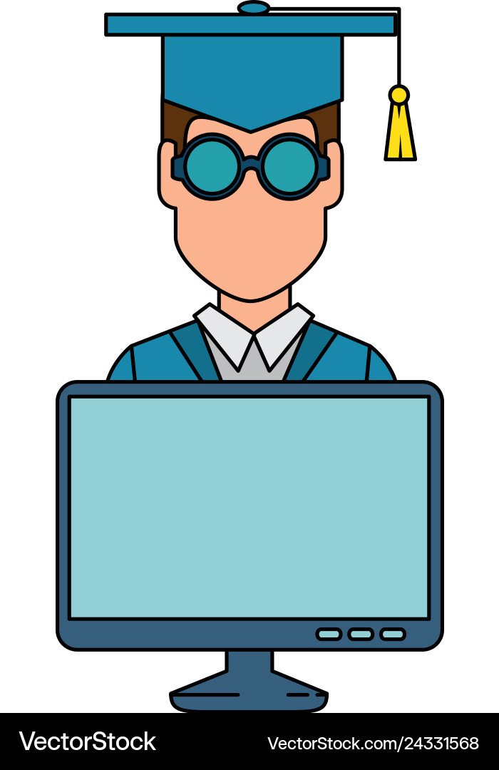 Student graduation with computer Student graduation with computer vector image