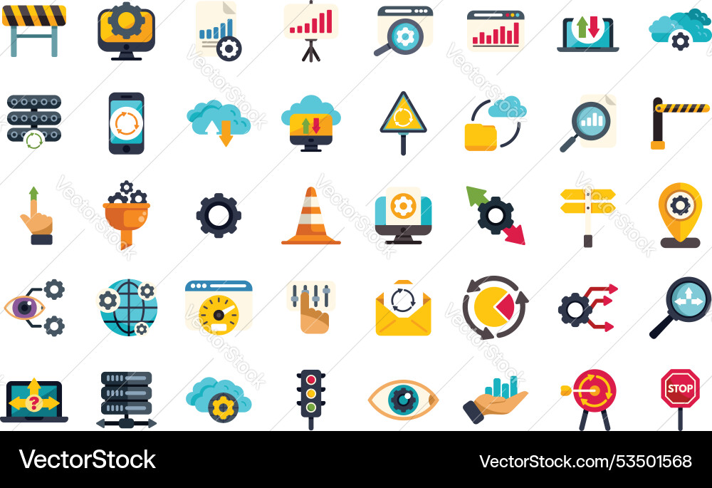 Workflow optimization and process management icons Workflow optimization and process management icons vector image