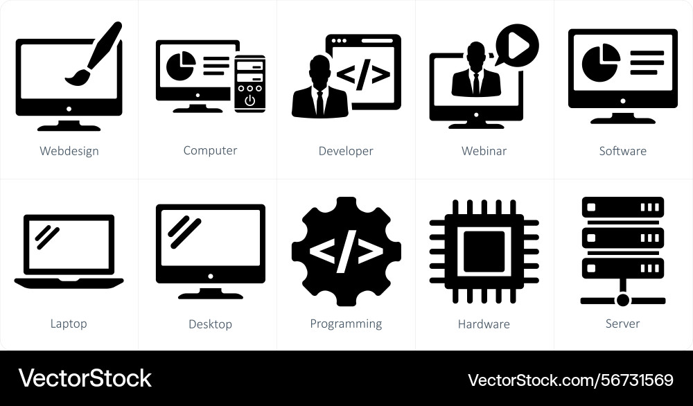 A set of 10 internet computer icons as web design vector image