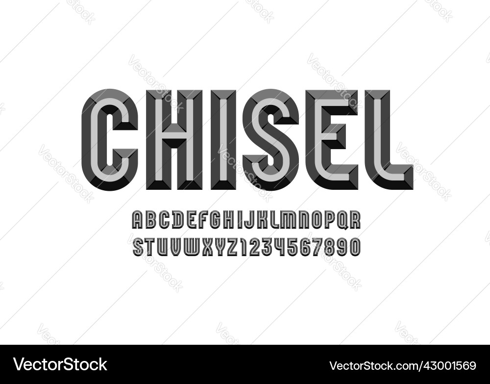 Alphabet from black chiseled block facet dark font Alphabet from black chiseled block facet dark font vector image