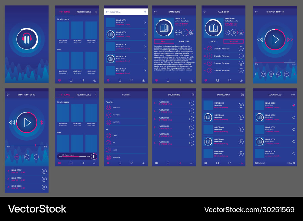Audiobuch App ui design mobile Benutzeroberfläche Audiobuch App ui design mobile Benutzeroberfläche vektorbild
