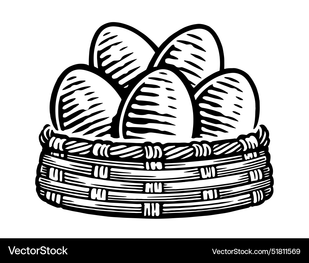 Chicken eggs in a basket emblem poultry farm Chicken eggs in a basket emblem poultry farm vector image