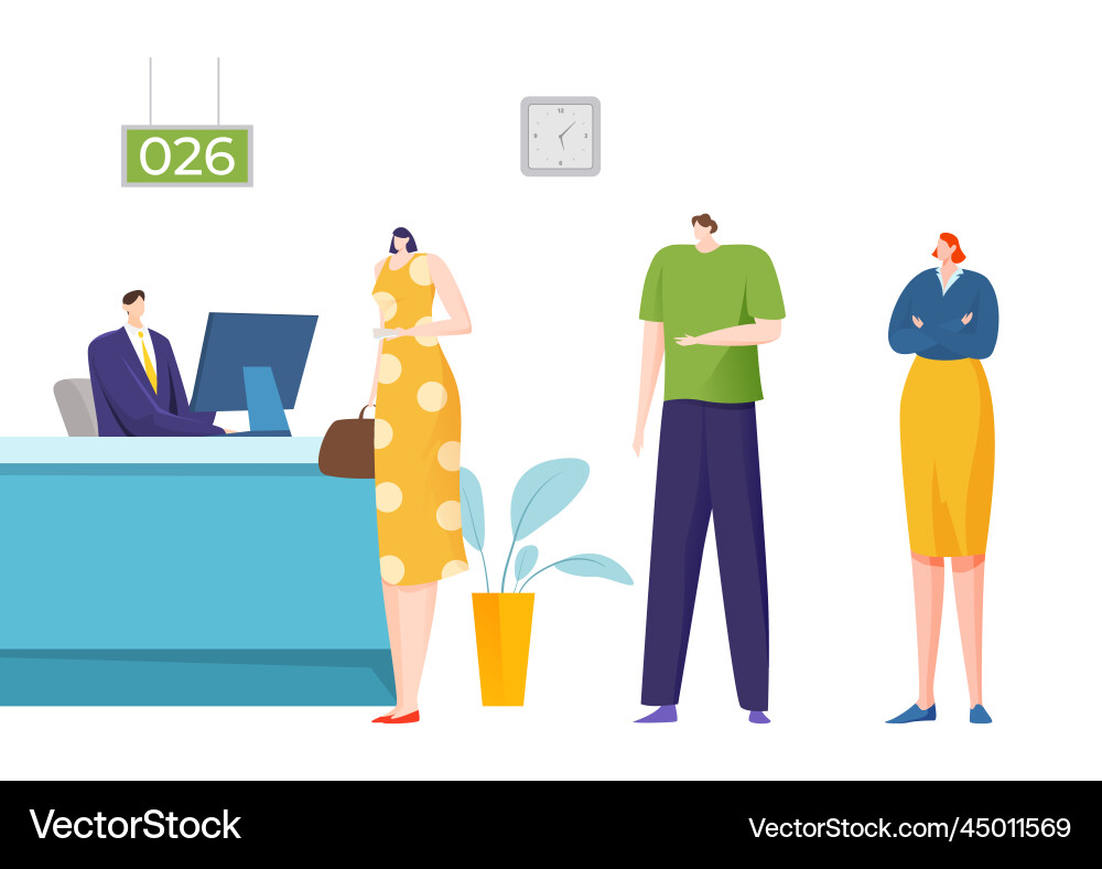 Electronic queue at bank reception Electronic queue at bank reception Vector Image
