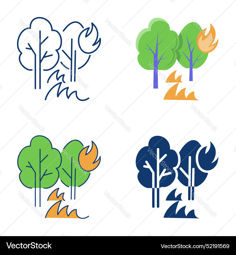 Forest fire icon set in flat and line style Forest fire icon set in flat and line style vector image
