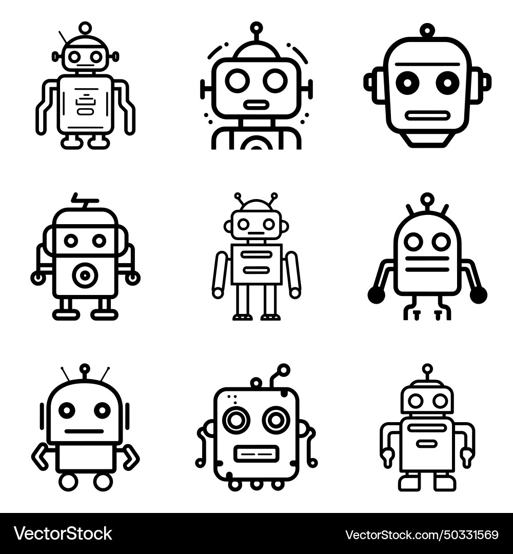 Robots flat icon set isolated on white background Vector Image