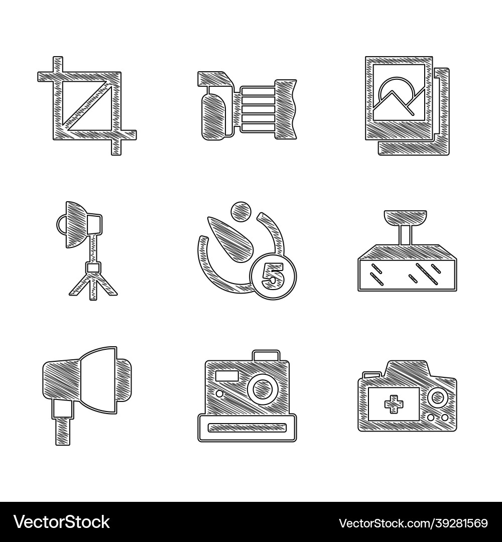 Set camera timer photo softbox light Set camera timer photo softbox light vector image