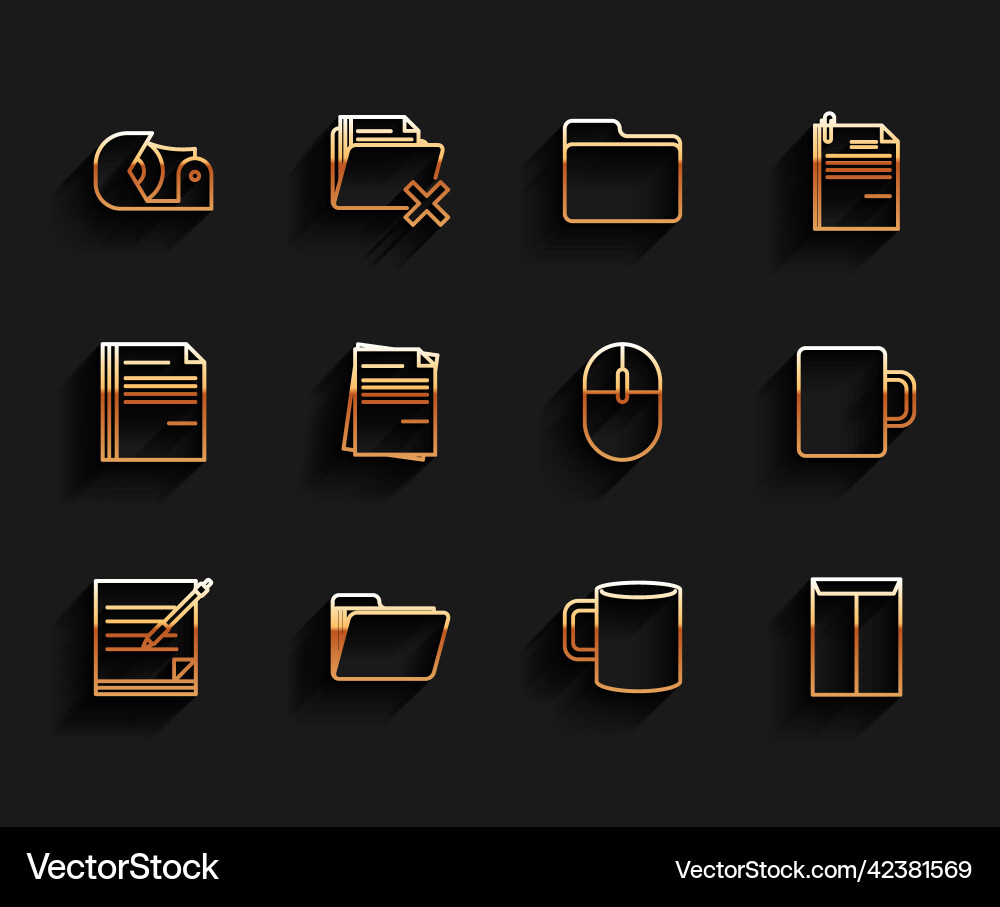 Set line blank notebook and pen document folder Vector Image