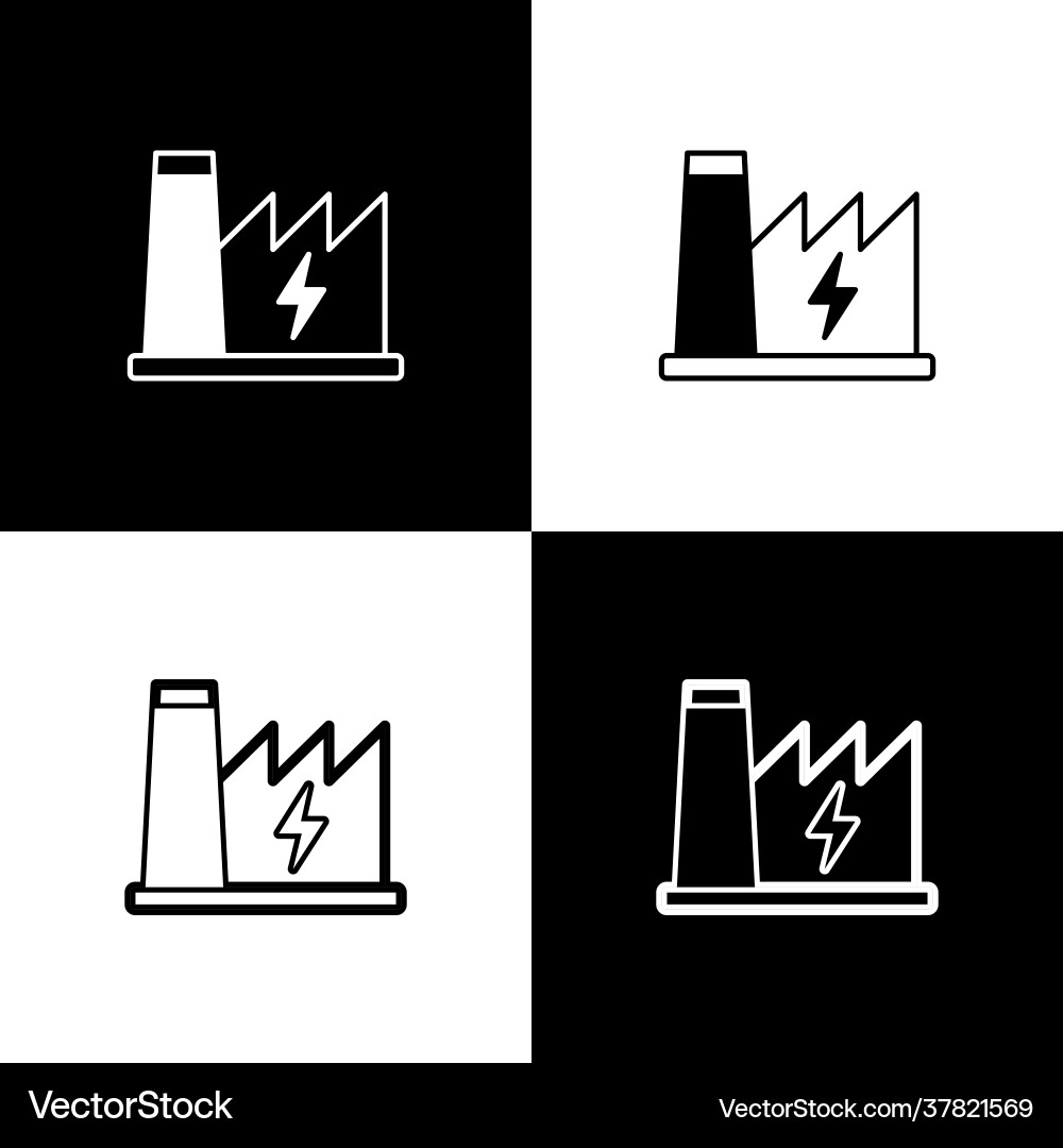 Set nuclear power plant icon isolated on black Vector Image