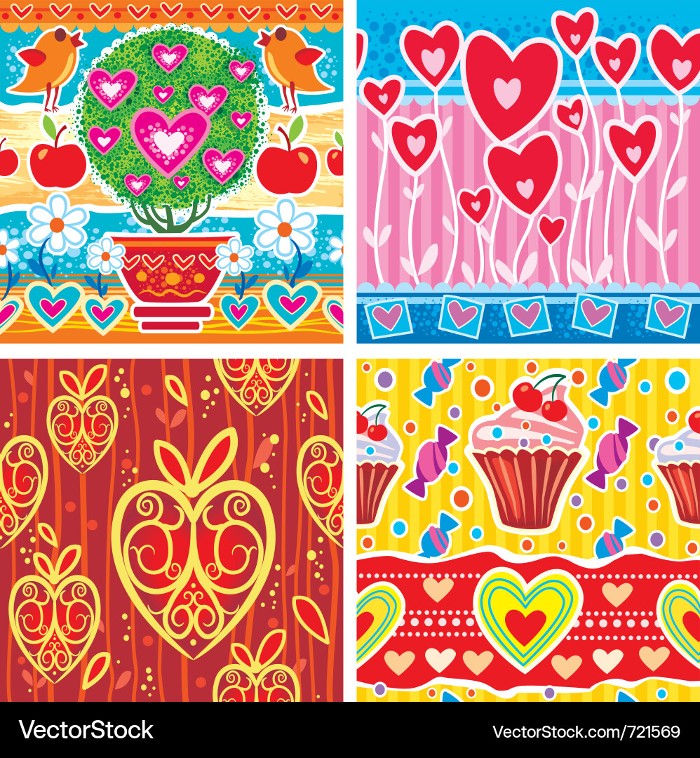 Set of pattern with hearts vector image